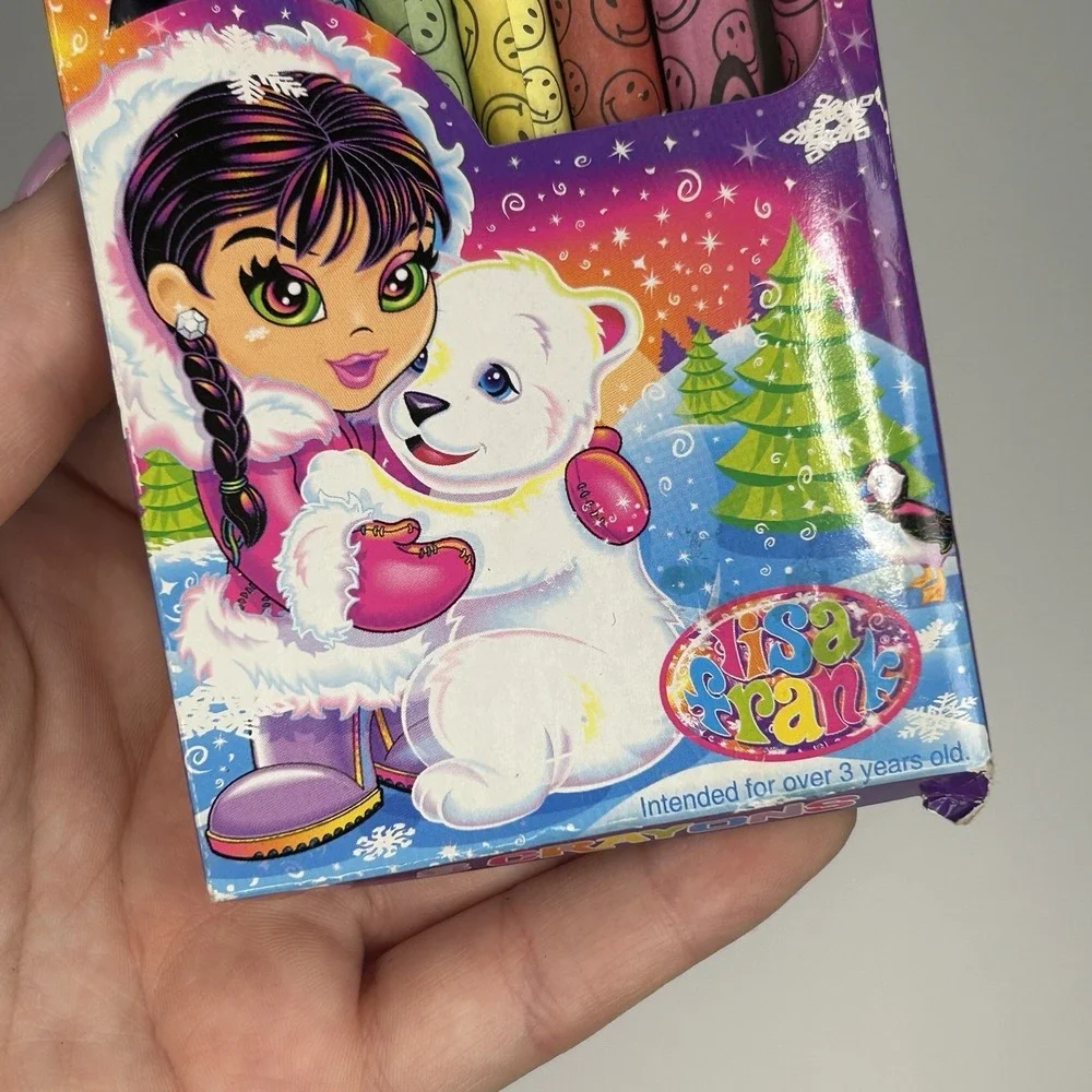 New Lisa Frank Crayons Box of 8 Happy Colors Vintage Rainbow Girl Polar Bear‎